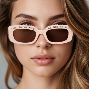 Indy Blush Pink Rectangular Sunglasses “Talk To Me Nice Or Not At All” NWT